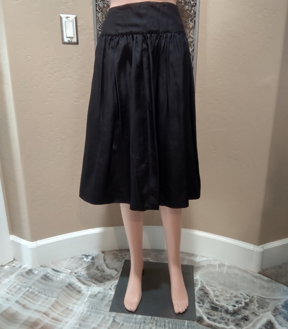 Patrick Christopher 100% Silk Classic Black Gathered Midi Skirt
